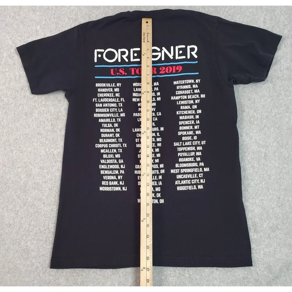 Foreigner Shirt Mens Medium Black 2019 U.S. Tour Guitar Flag Graphic Tee - Picture 8 of 10